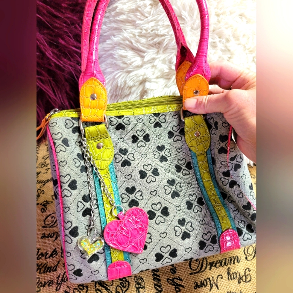 Woman large heart handbag colorful heart bag with charms